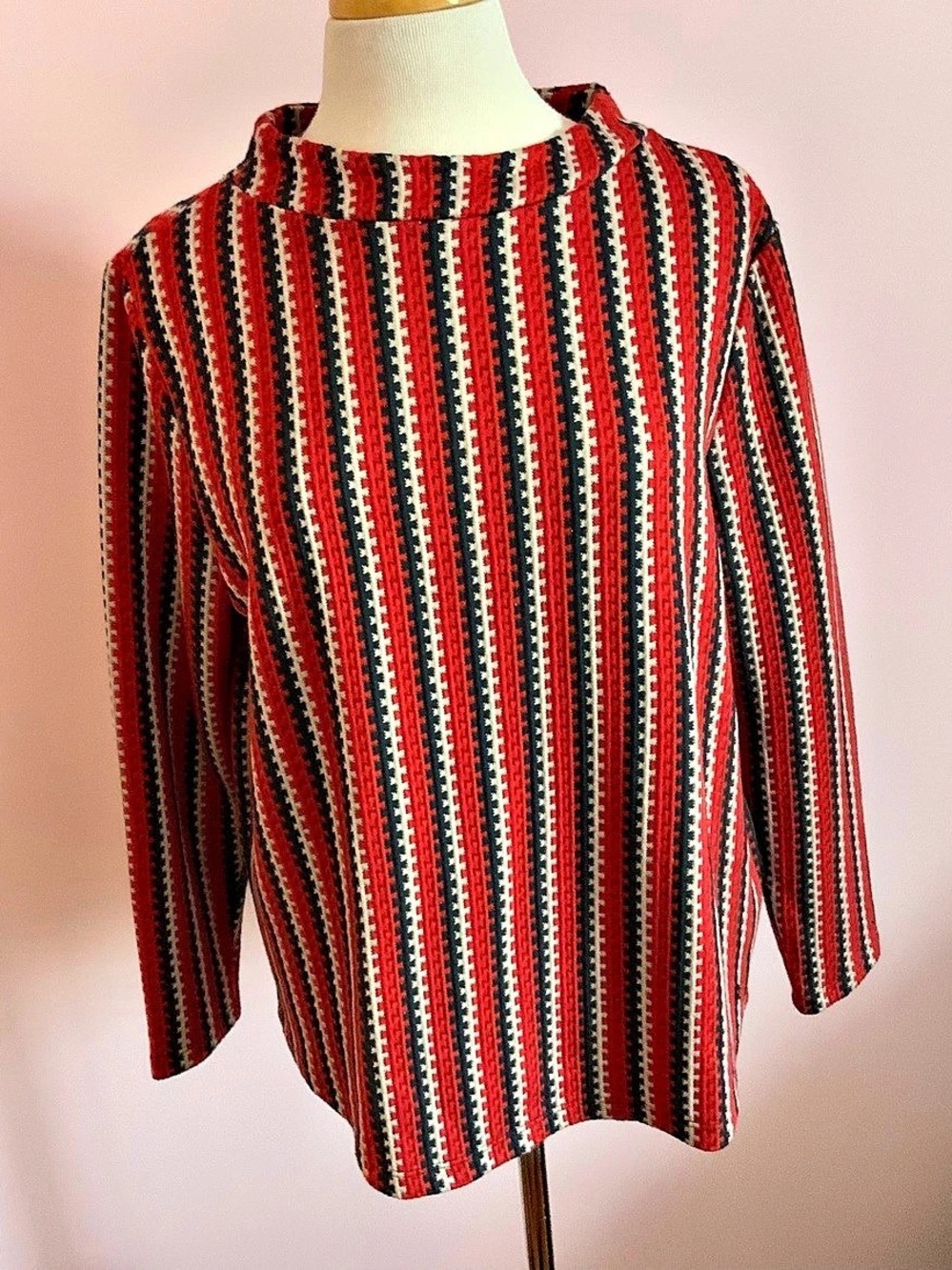 Olsen Geometric Tunic in Rust, Ecru, and Navy Like New
